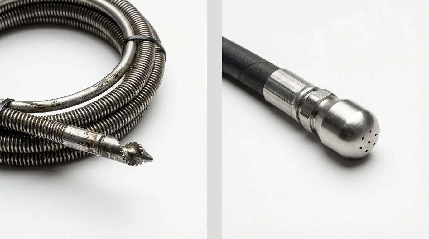 Drain snake cable and hydro jetting nozzle used for drain cleaning in North Pole, AK