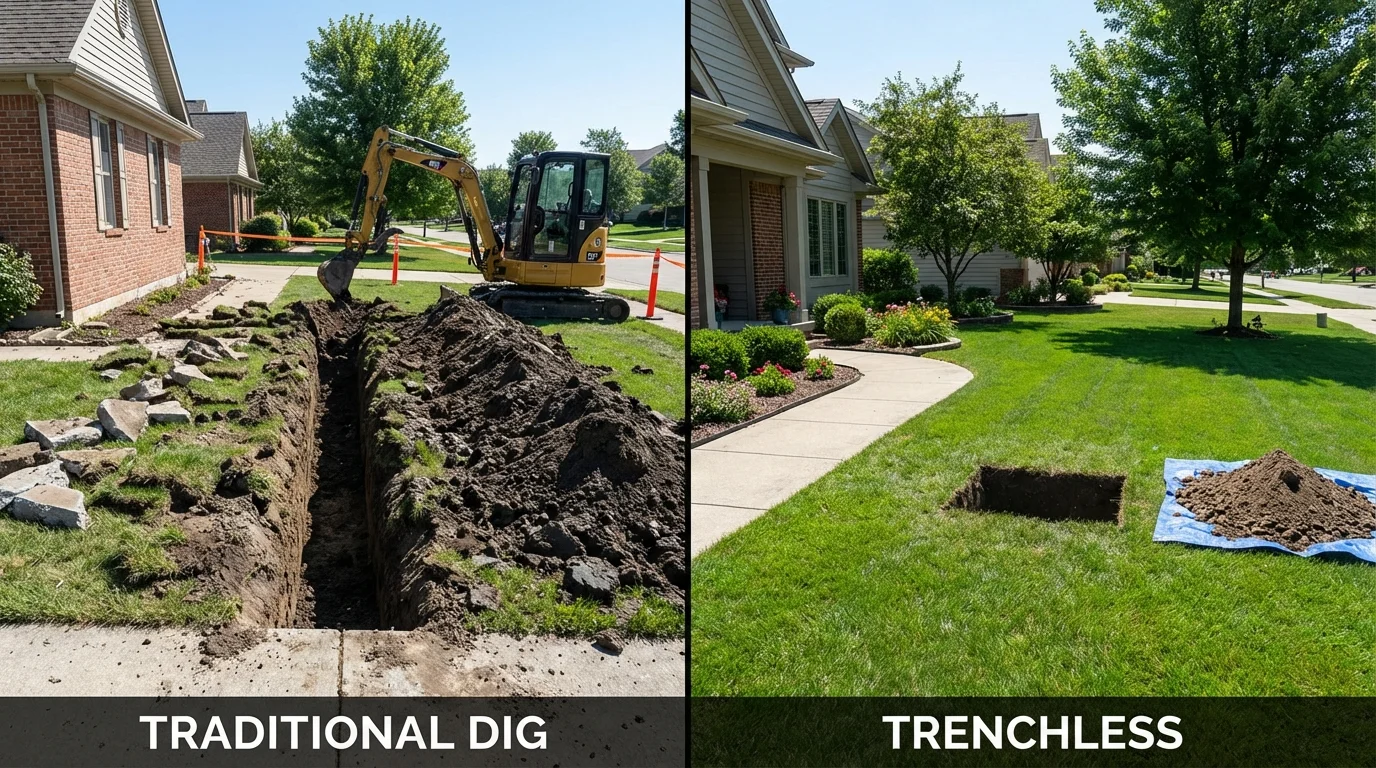 Trenchless sewer repair with minimal yard damage versus traditional excavation in North Pole, AK